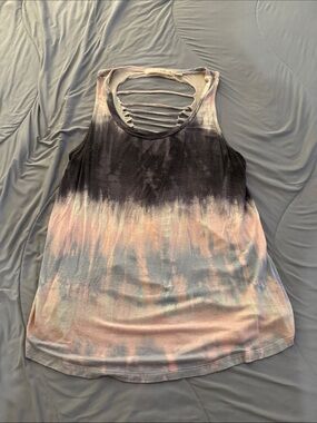 Sleeveless Tie-Dye Ladder Back Tank Top - Black & Pink